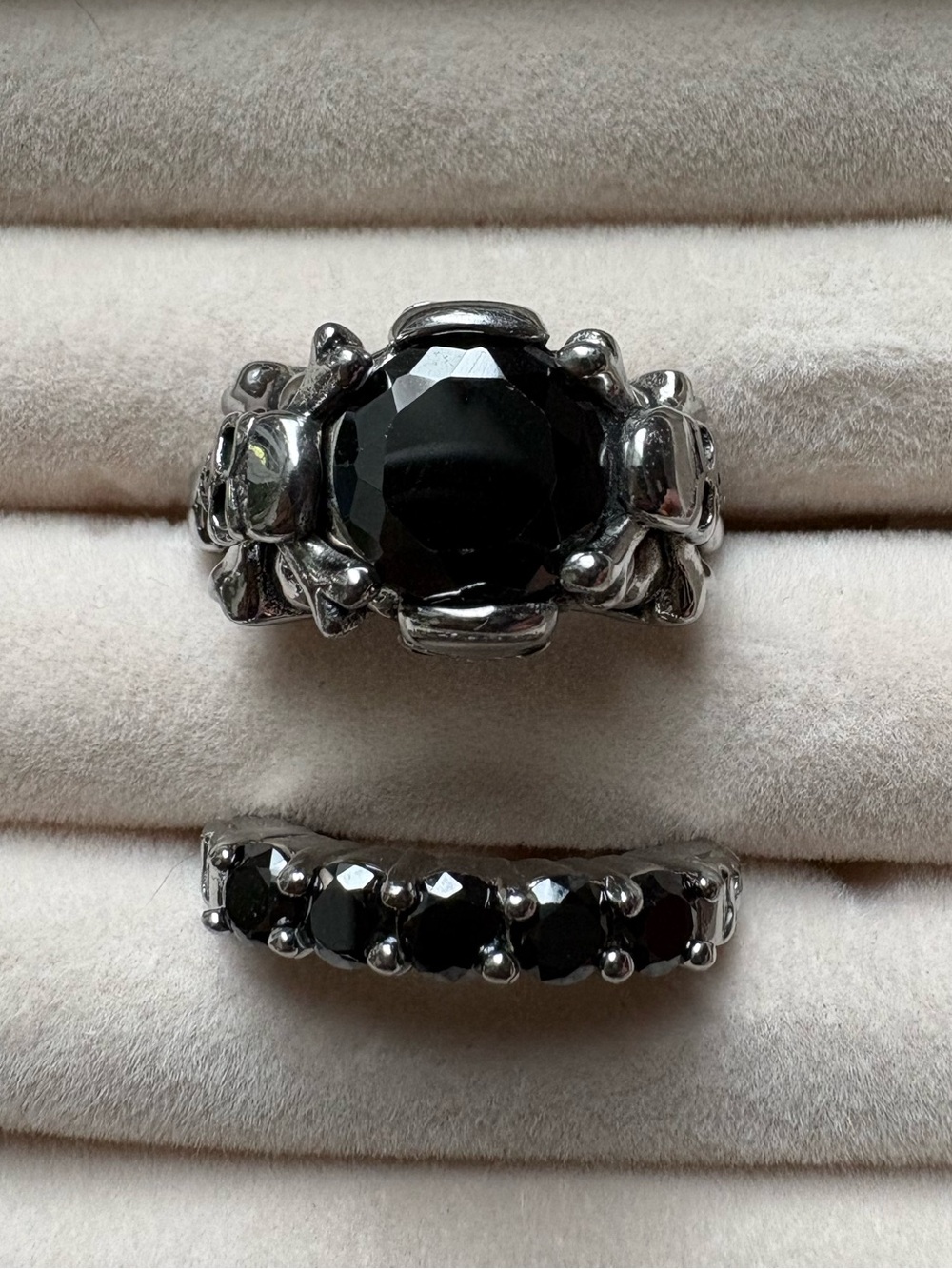 Silver Obsidian Ring Set - Band and Accent Ring | stainless steel | 5.5